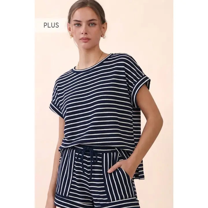 Stripe Short Sleeve Top and Shorts Set