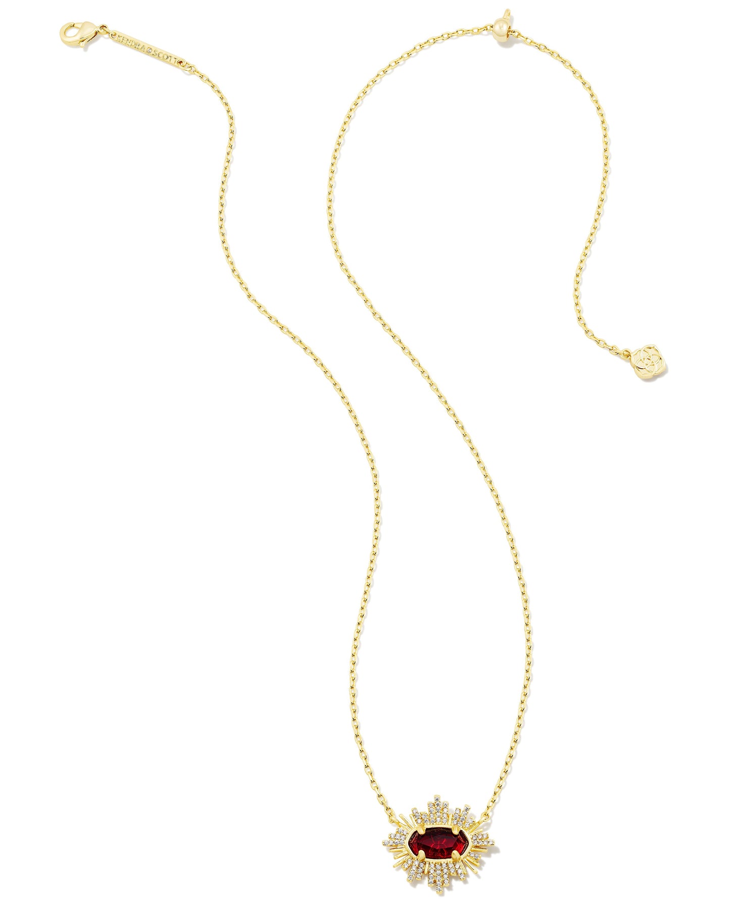 Grayson Sunburst Frame Necklace | Gold & Red Glass