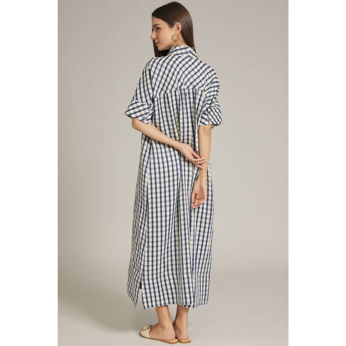 NEW Gingham short sleeve midi dress
