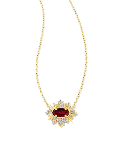 Grayson Sunburst Frame Necklace | Gold & Red Glass