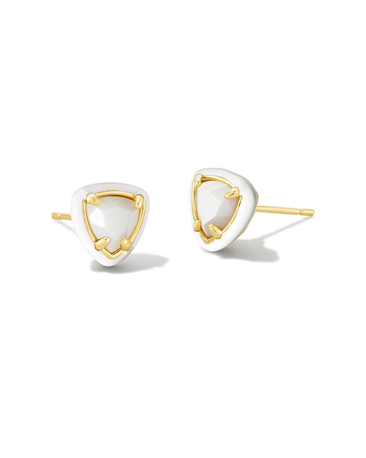 Arden Enamel Framed Stud Earrings | Gold & White Mother-of-Pearl