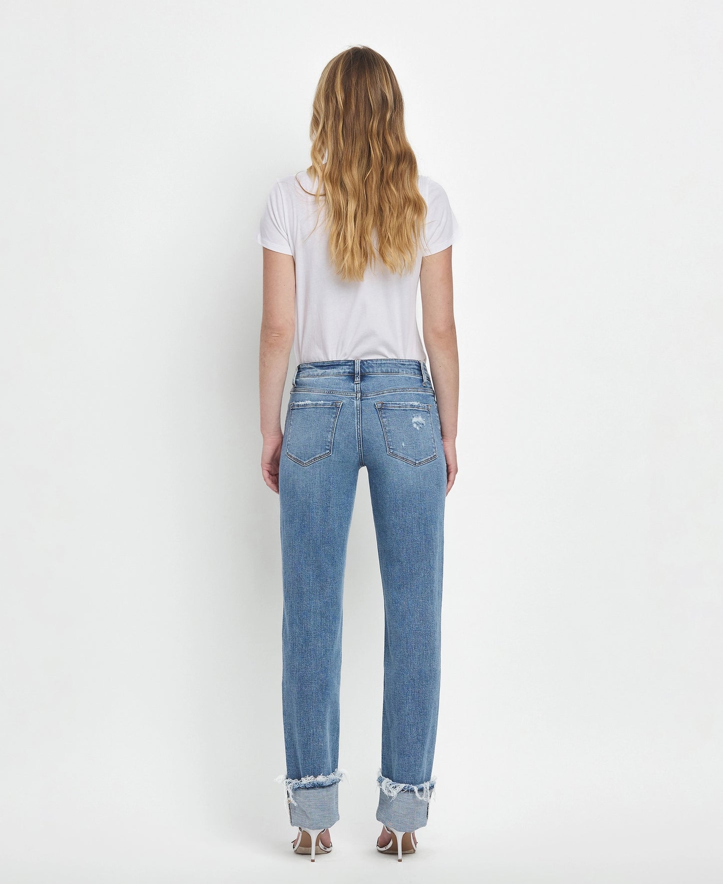 Mid Rise Cuffed Straight Jeans