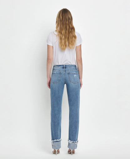 Mid Rise Cuffed Straight Jeans