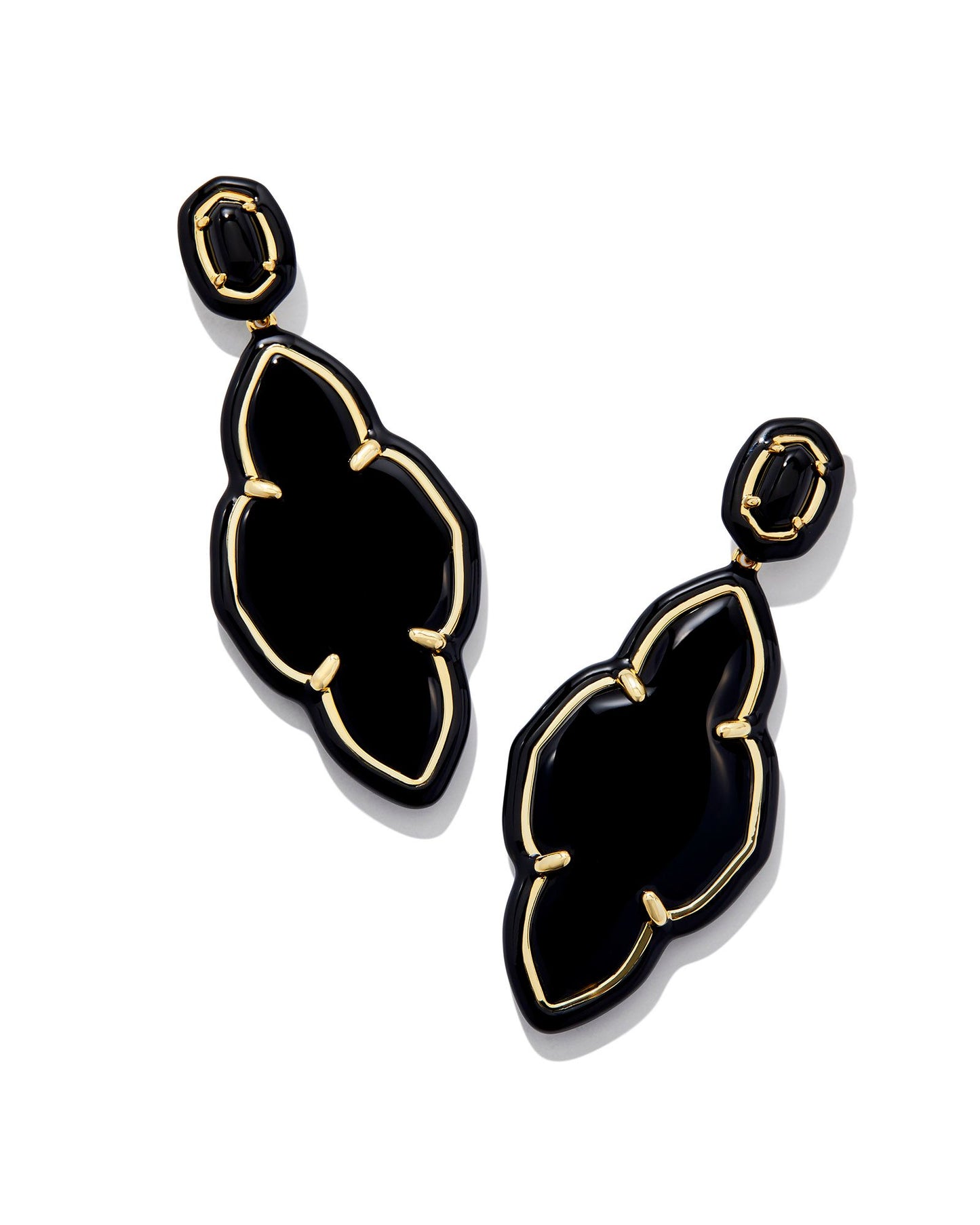 Abbie Enamel Frame Statement Earrings | Gold & Black Agate