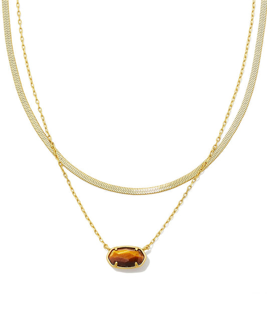 Grayson Herringbone Necklace | Gold & Brown Tigers Eye