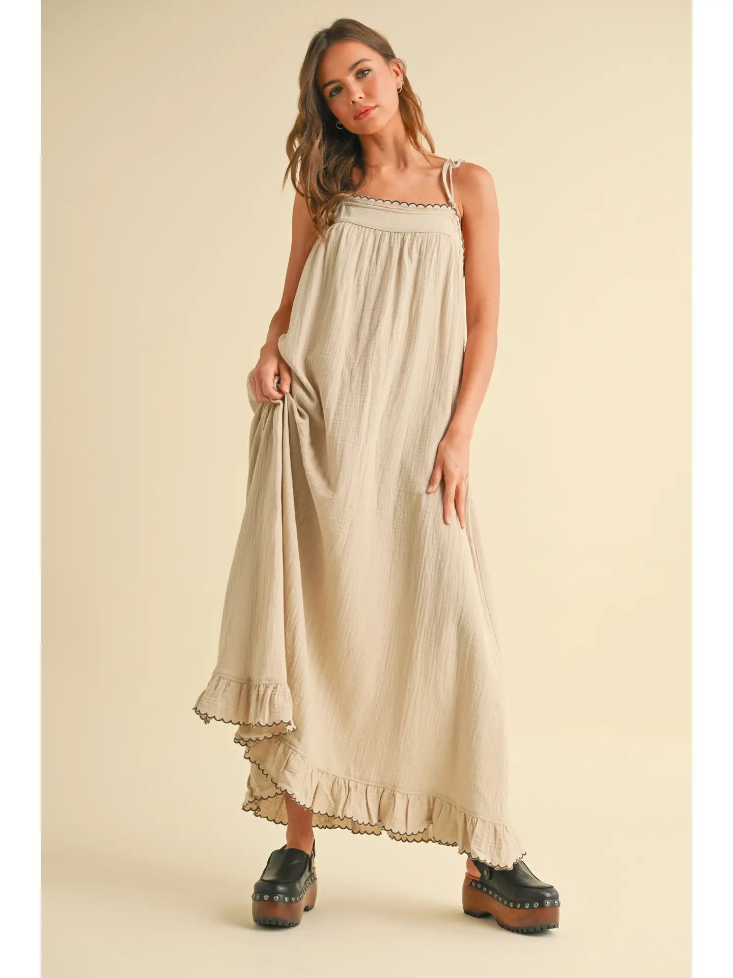 Embroidered Detail Gauze Dress