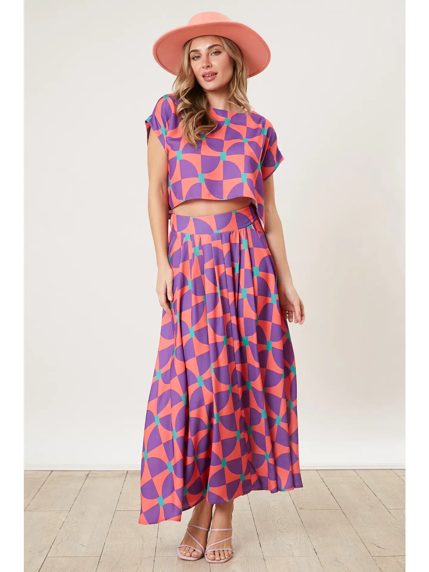 Geometric Print Linen Crop Top