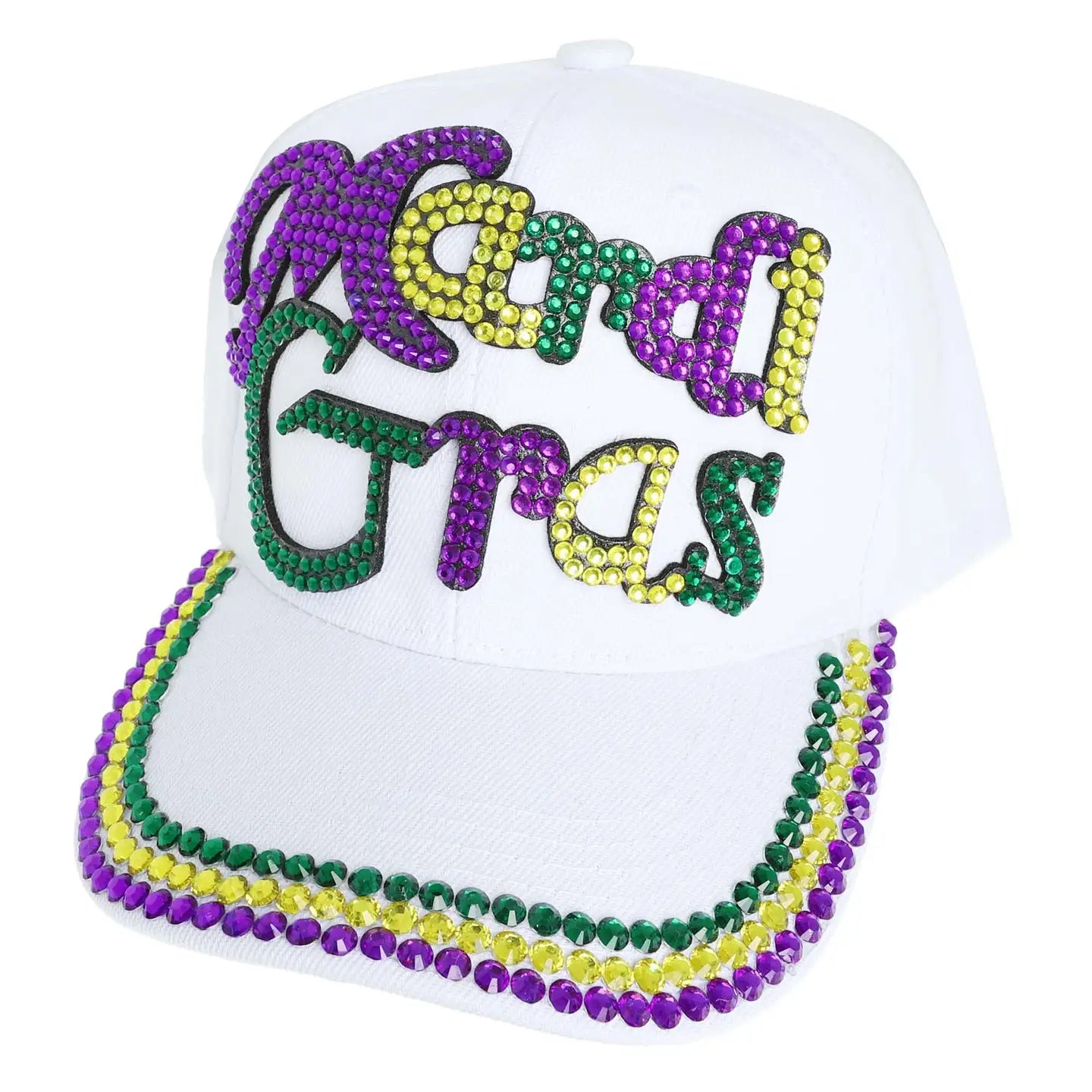 Mardi Gras Tricolor Lettering Jeweled Baseball Cap