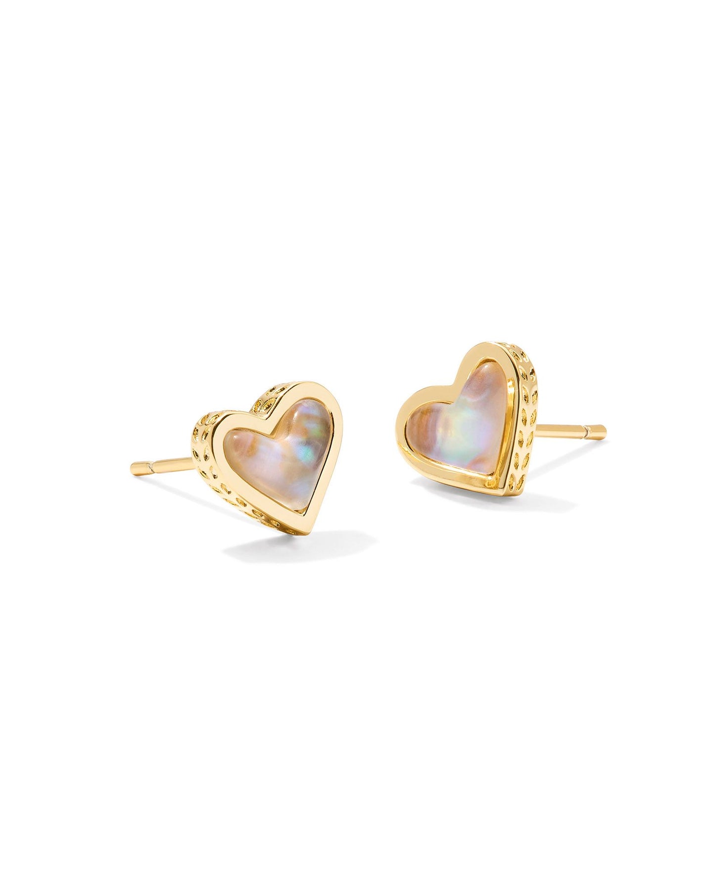 Framed Ari Heart Stud Earrings | Gold & Iridescent Abalone