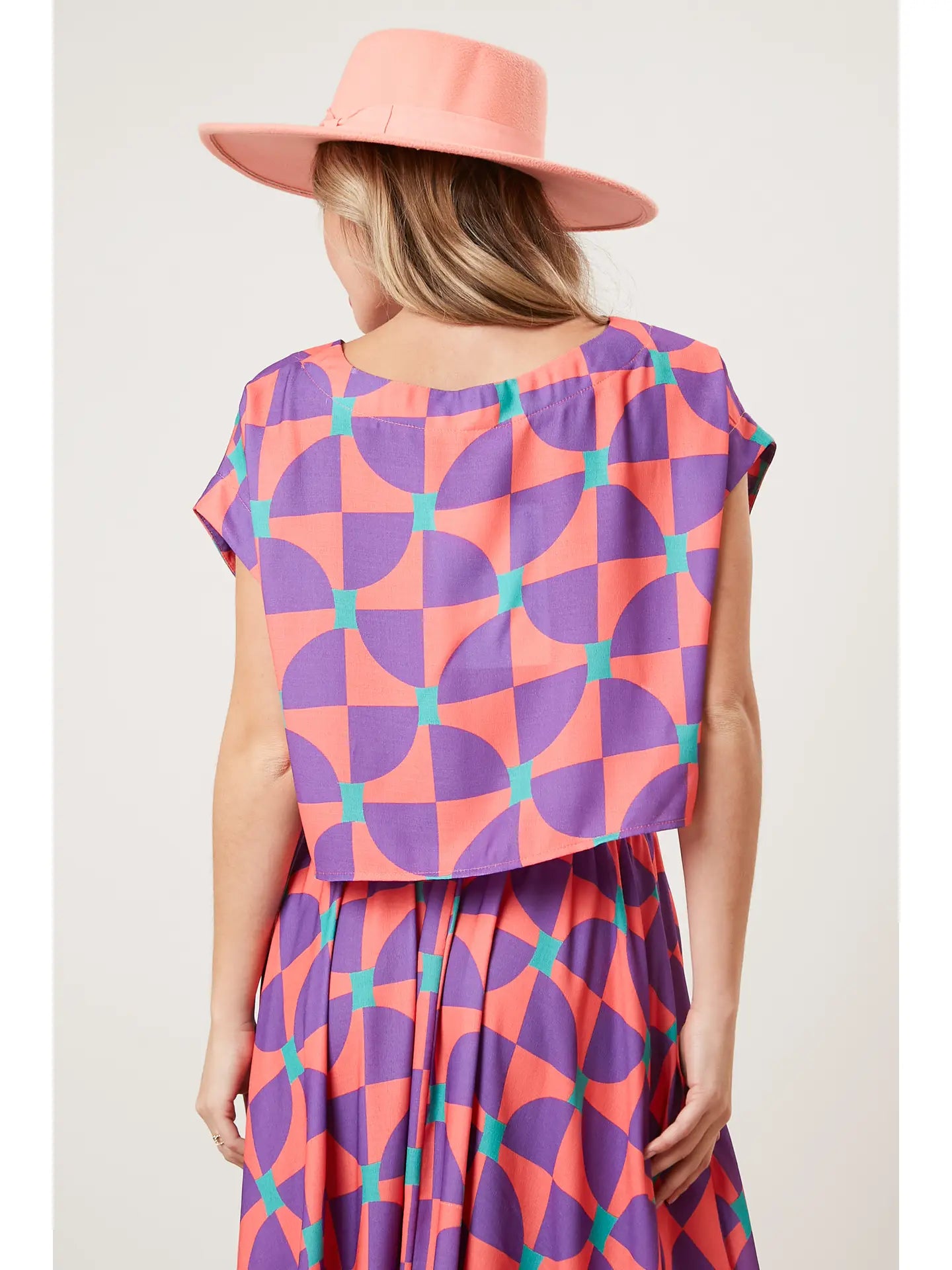 Geometric Print Linen Crop Top