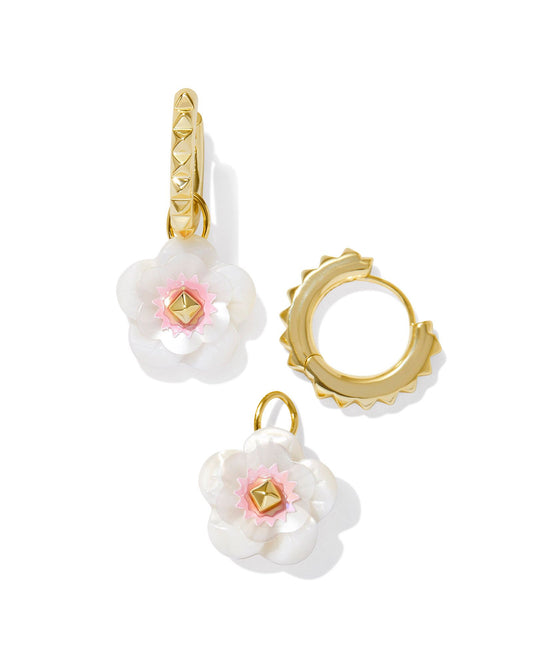 Deliah Gold Huggie Earrings | Iridescent Pink White Mix