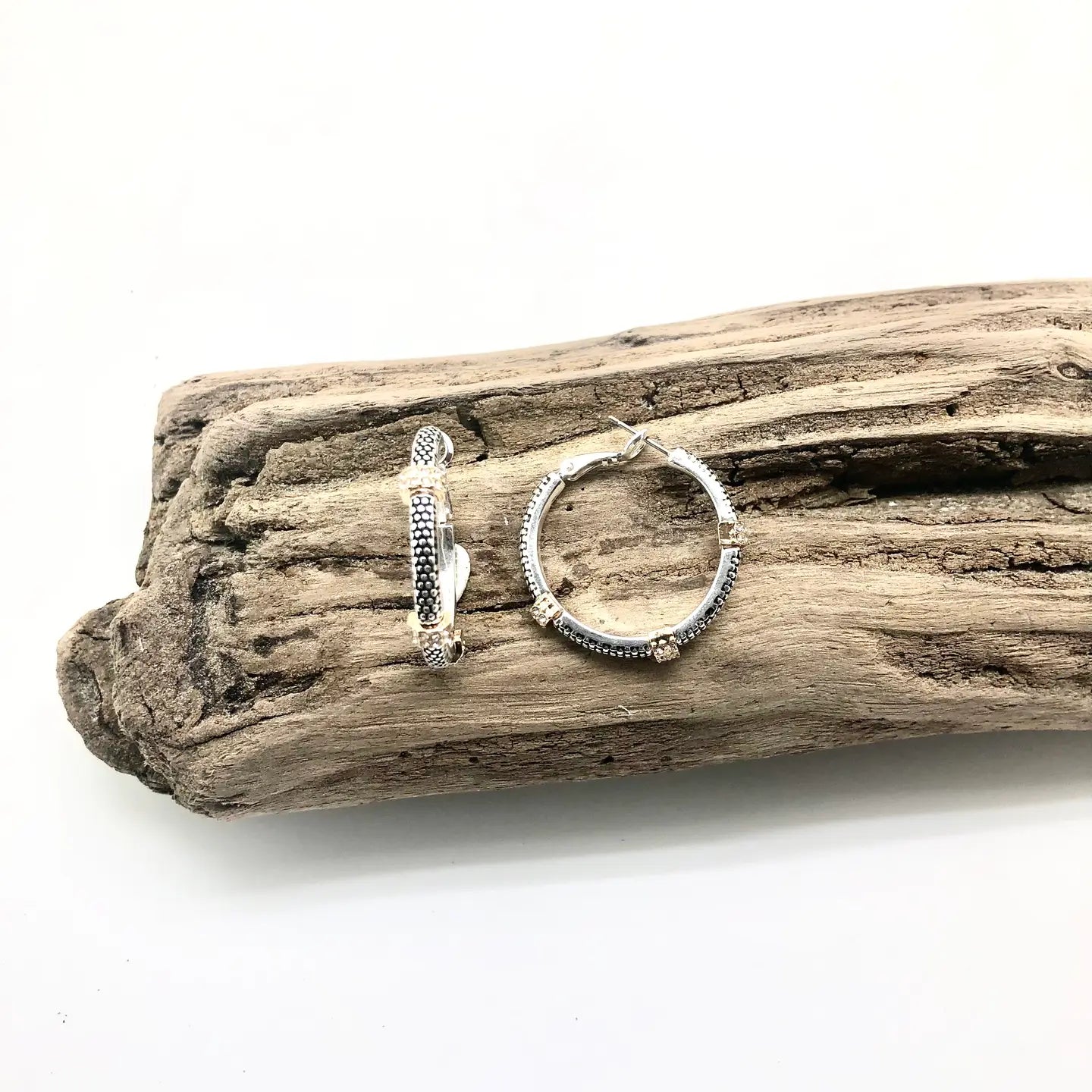 Earring Medium Hoop Crystal Three Caviar Alloy Platedtwotone