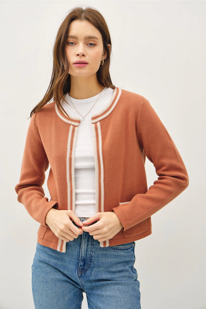 Open Cardigan Jacket with Striped Accents