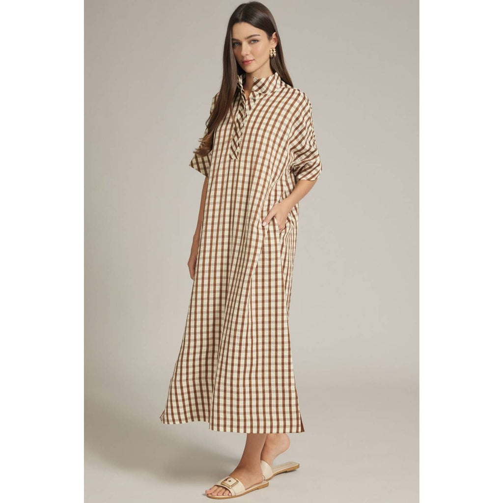 NEW Gingham short sleeve midi dress