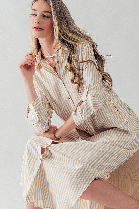 Elsie Polyester Stripe Long Shirt Dress