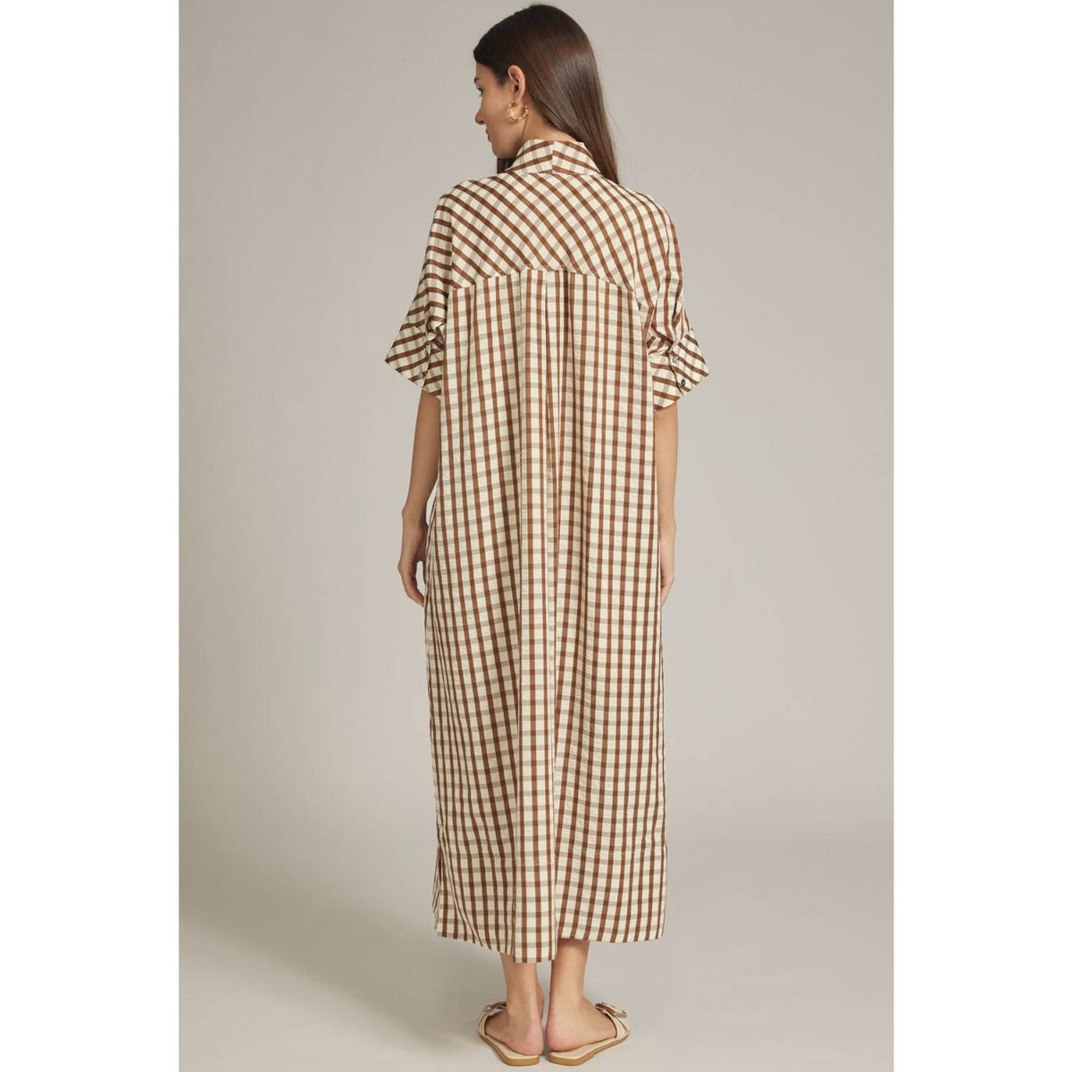 NEW Gingham short sleeve midi dress