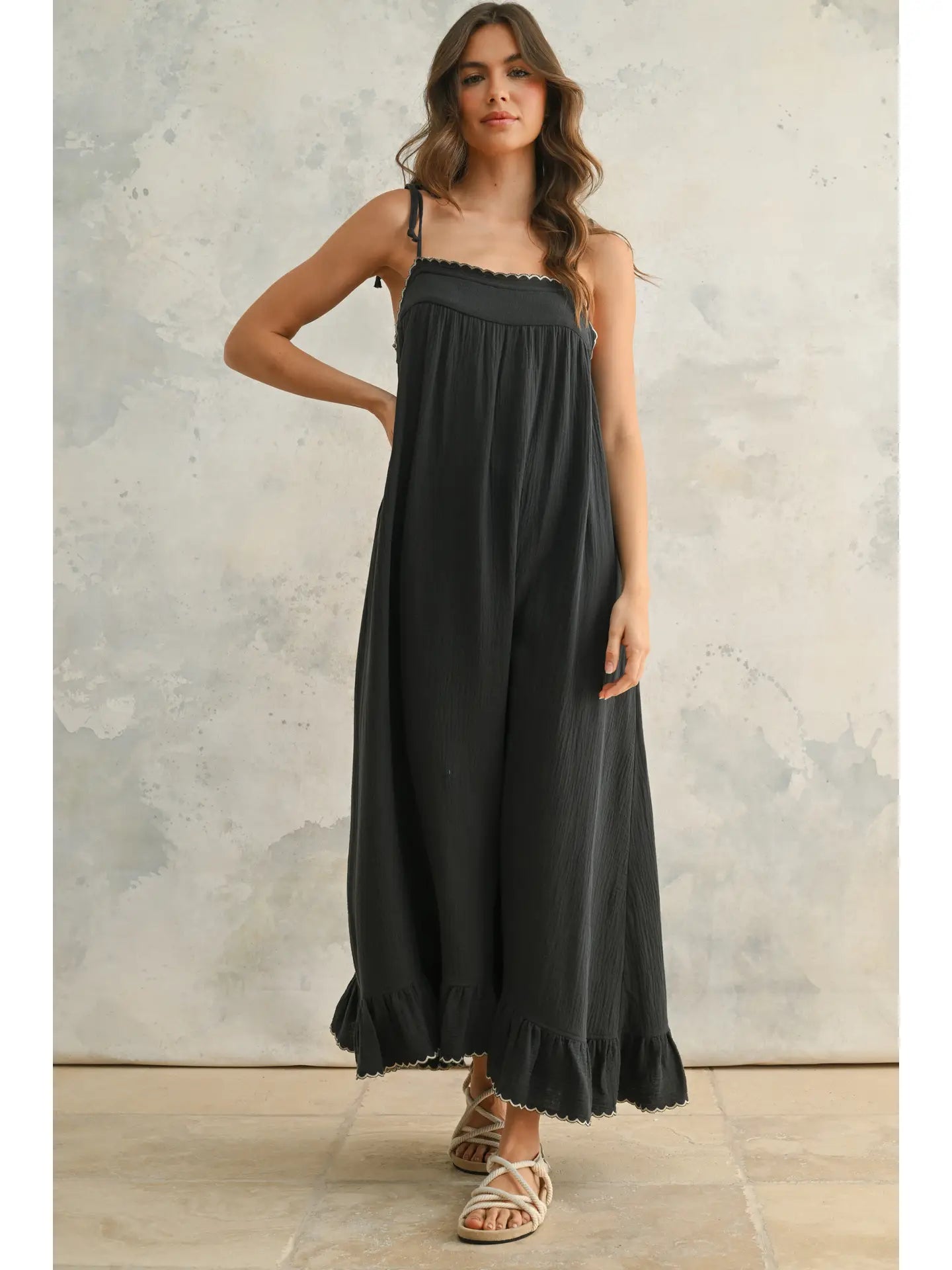 Embroidered Detail Gauze Dress