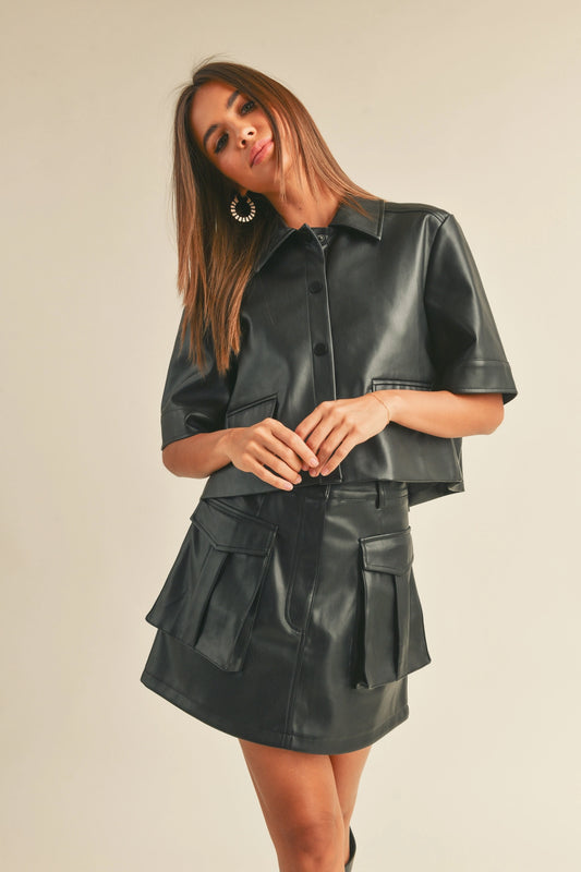 Faux Leather Short Sleeve Jacket