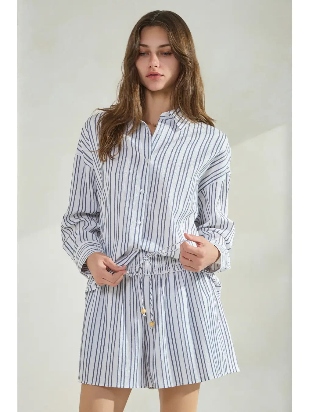 Striped Button Down Shirt and Short Set