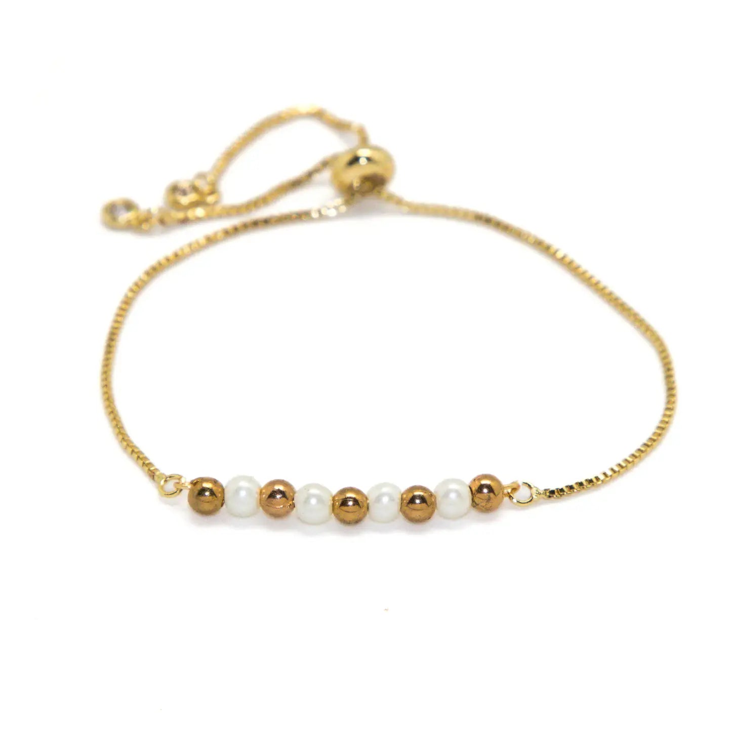 Bracelet Drawstring Gold&Pearl Beads Gold