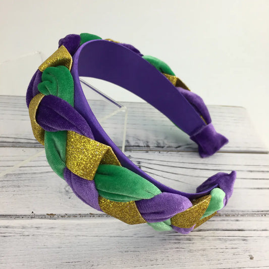 Mardi Gras Big Velvet Braided Headband