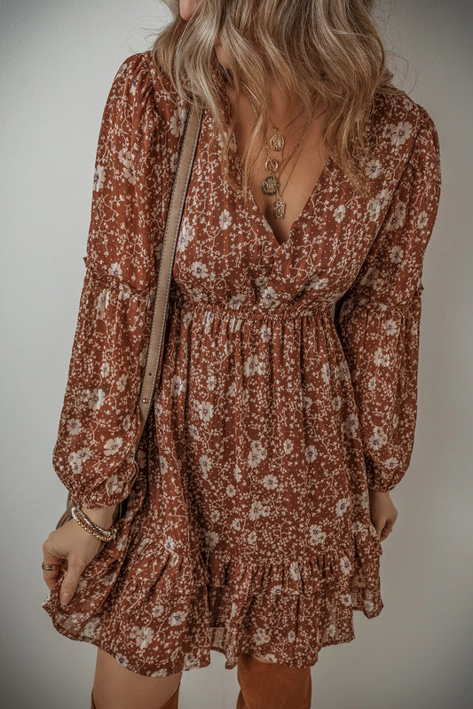 Boho Floral Ruffled Mini Dress