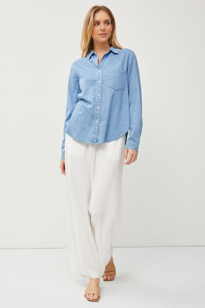 Classic Denim Wash Button Down Tencel Shirt