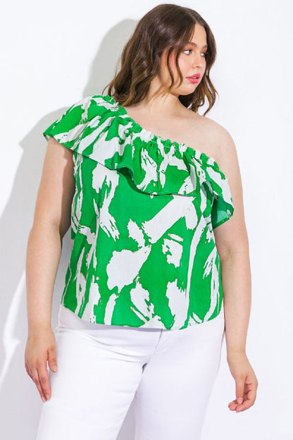 Plus | Green Printed Woven Top