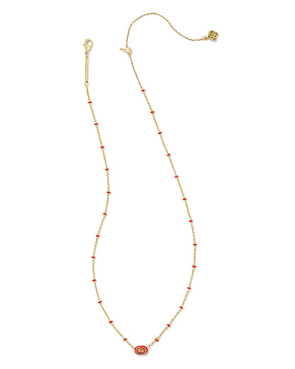 Mini Elisa Enamel Frame Short Pendant Necklace | Gold & Variegated Orange Magnesite