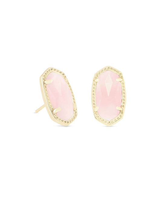 Ellie Gold Stud Earrings | Rose Quartz