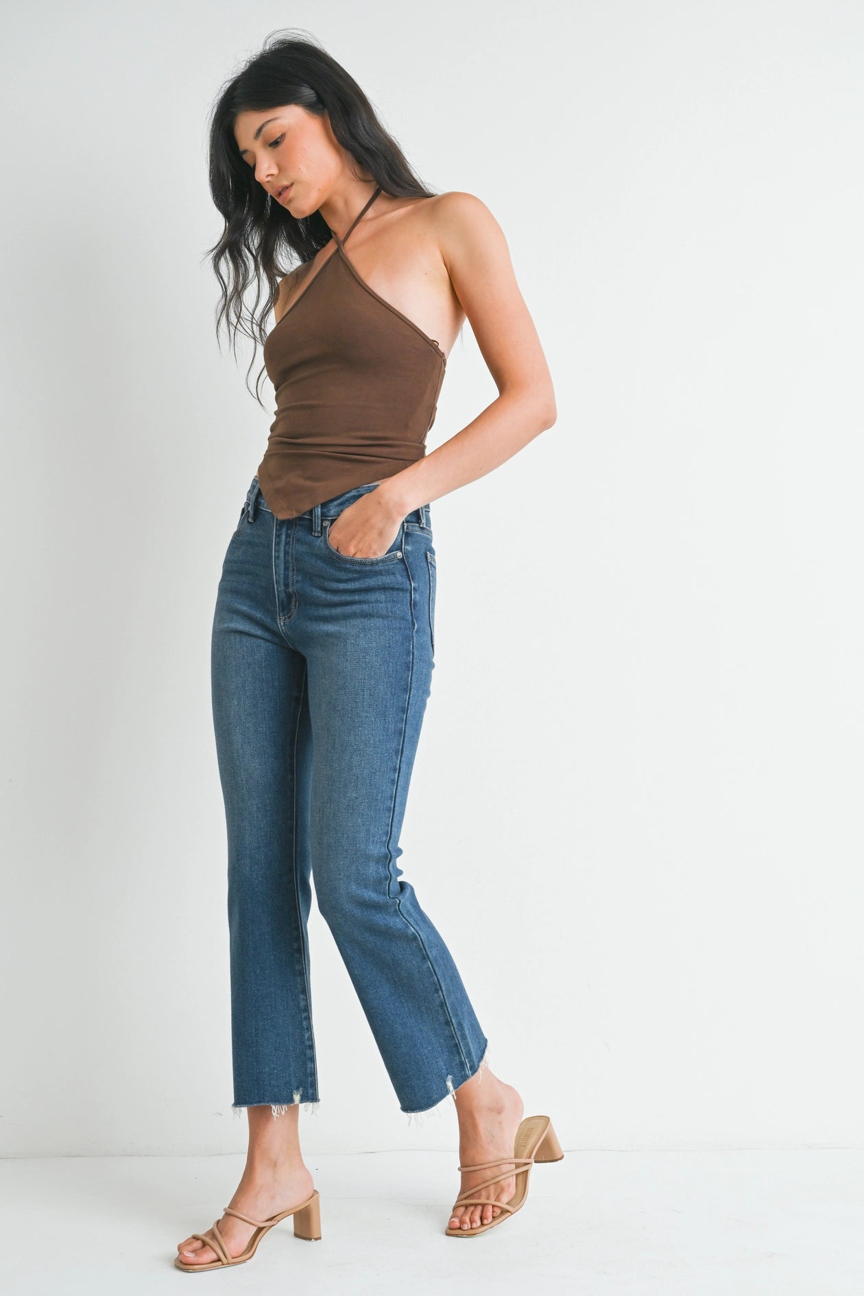 High Rise Crop Flare w/ Distressed Hem