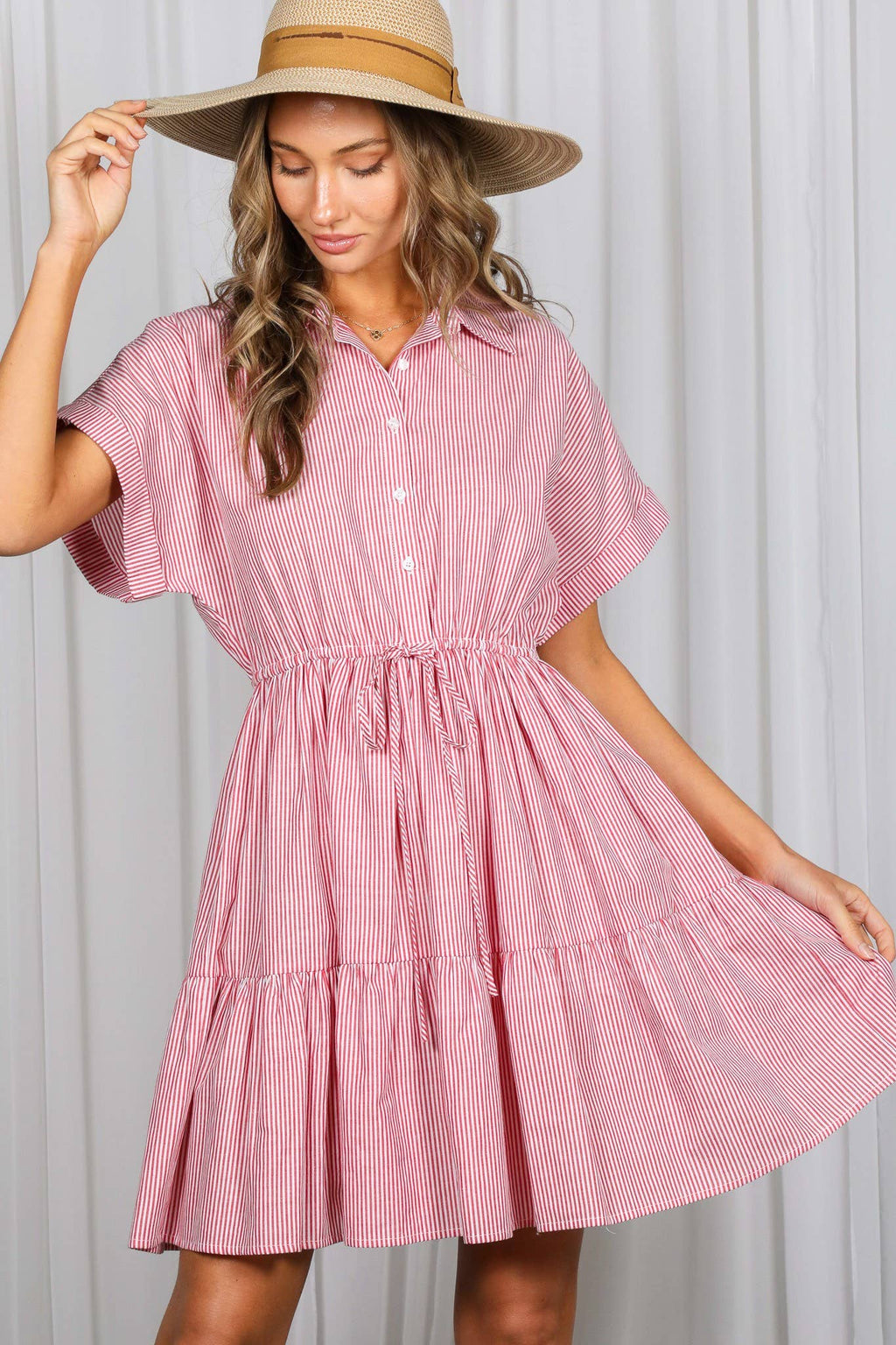Striped Short Roll-Up Sleeve Casual Dress
