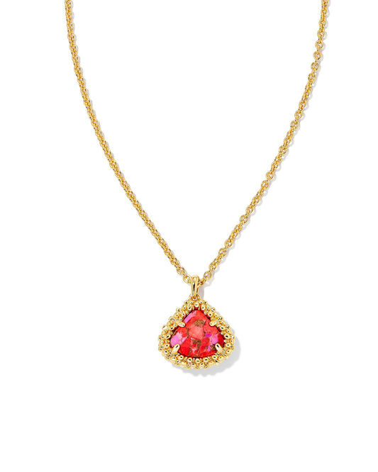 Framed Kendall Necklace | Gold Bronze Veined Red Fuchsia