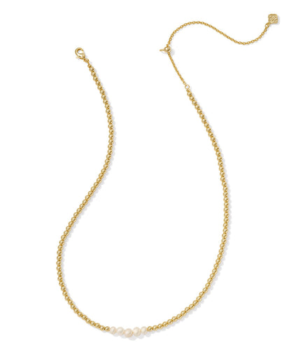 Eve Beaded Strand Necklace | Gold & White Pearl