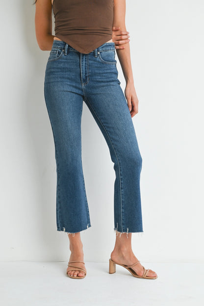 High Rise Crop Flare w/ Distressed Hem