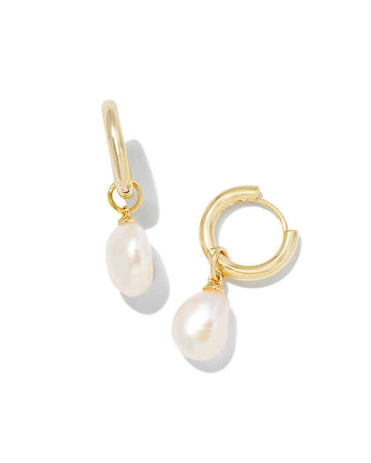 Willa Huggie Earrings In Gold & White Pearl