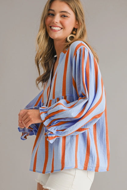 Textured Stripe Buttoned Front Cotton Shirt