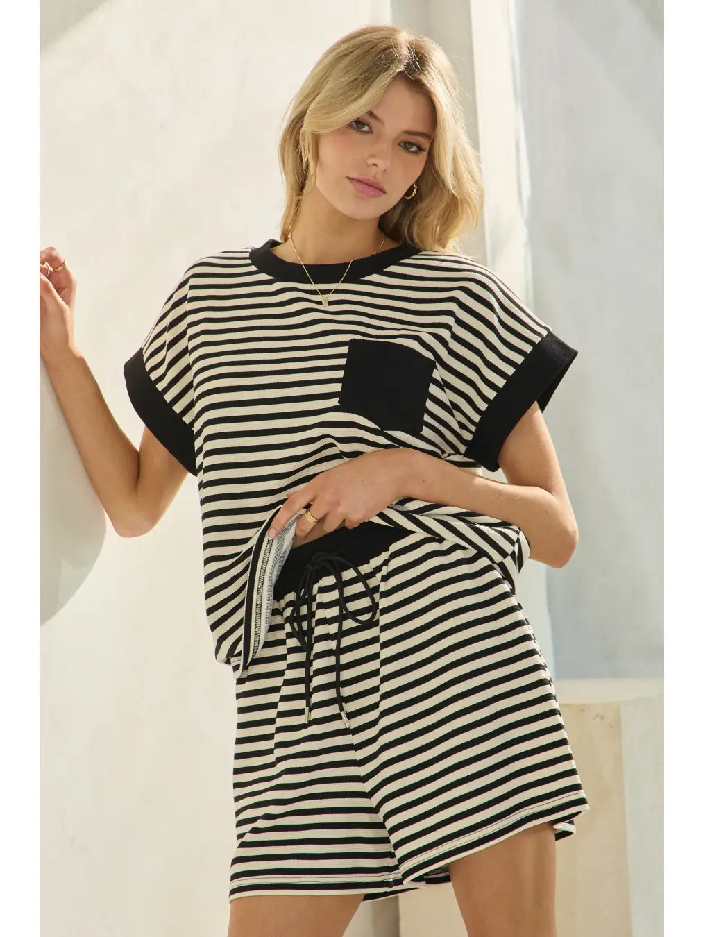 Plus | Striped Short Sleeve Top and Short Set
