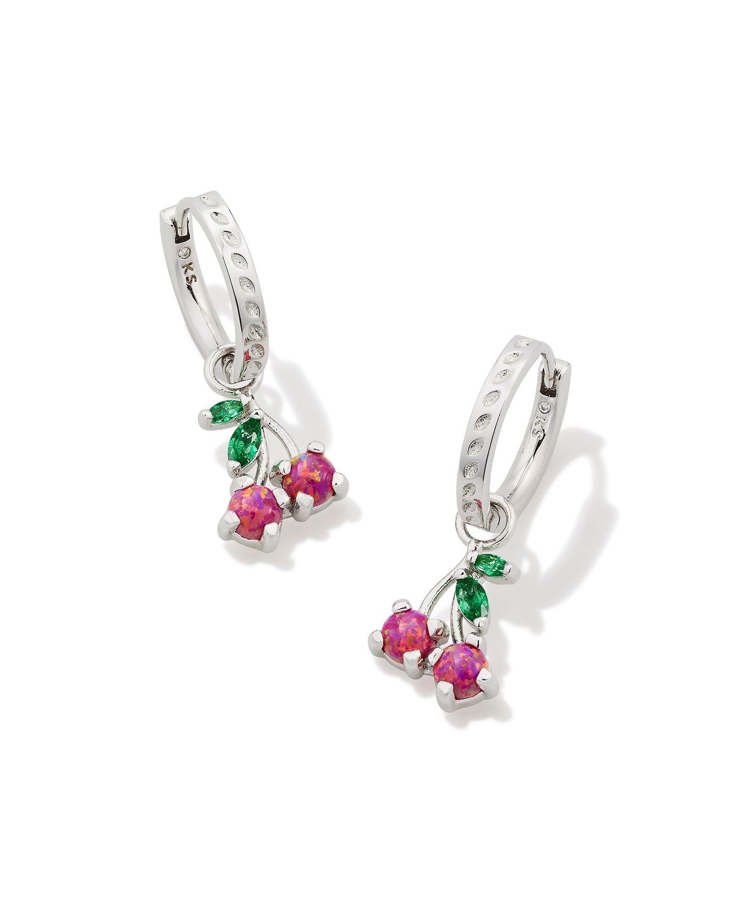 Cherry Huggie Earrings | Silver & Berry Kyocera Opal