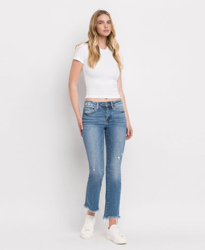 Mid Rise Distressed Ankle Bootcut Jeans