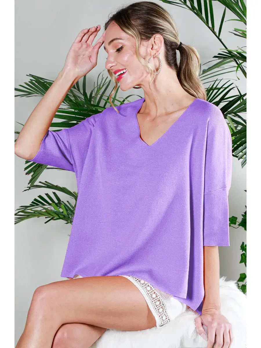 V-Neck Elbow 100%Cotton Loose Fit Knitted Sweater