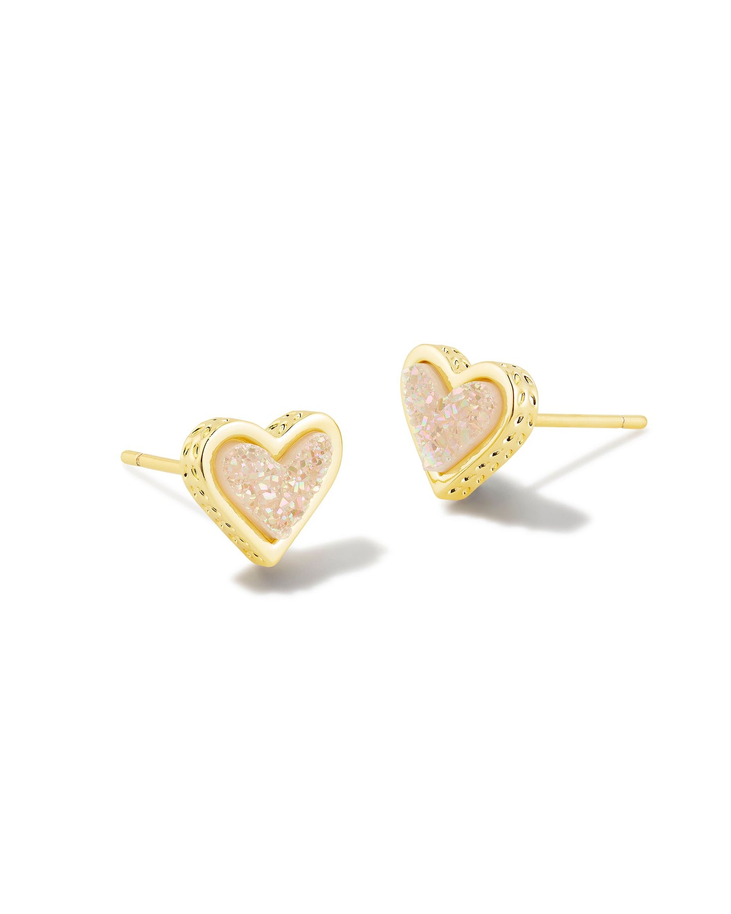 Framed Ari Heart Stud Earrings | Gold Iridescent Drusy