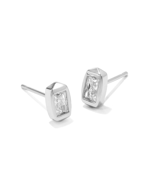 Fern Crystal Stud Earrings | Silver White Crystal