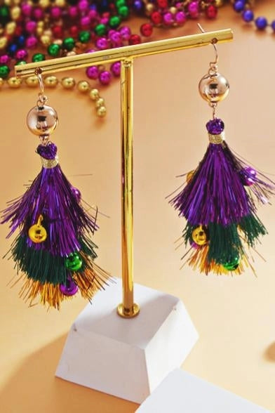 Mardi Gras Tassel Hook Earrings