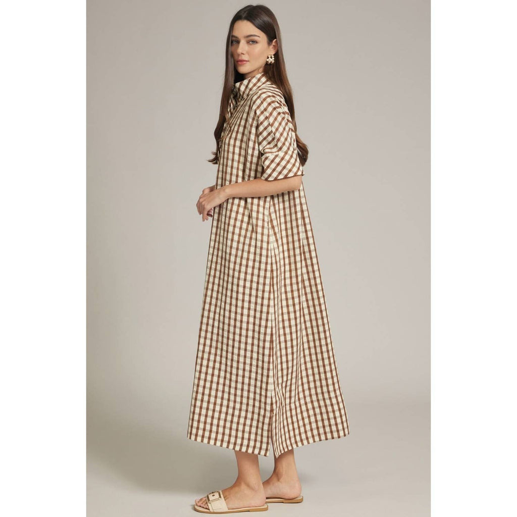 NEW Gingham short sleeve midi dress