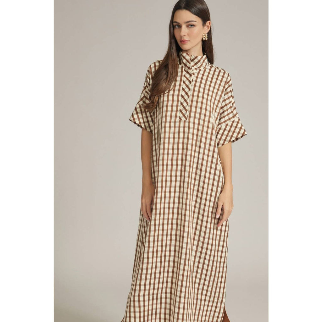 NEW Gingham short sleeve midi dress