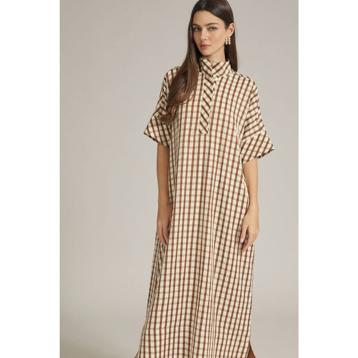 NEW Gingham short sleeve midi dress
