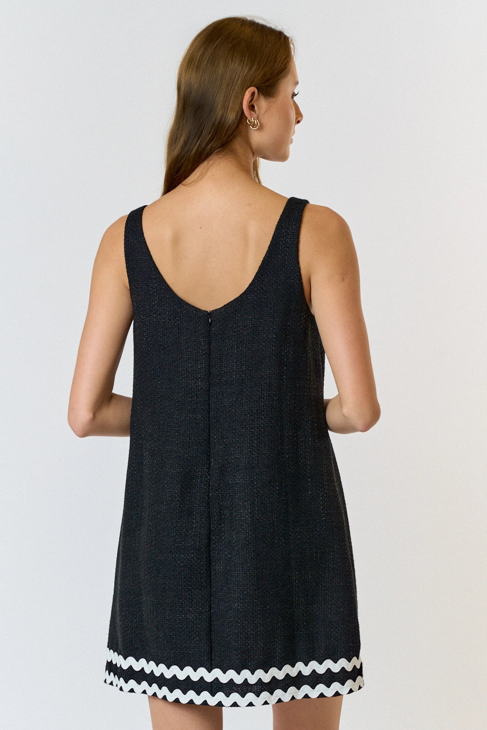 Scalloped Boat Neck Boucle Mini Dress