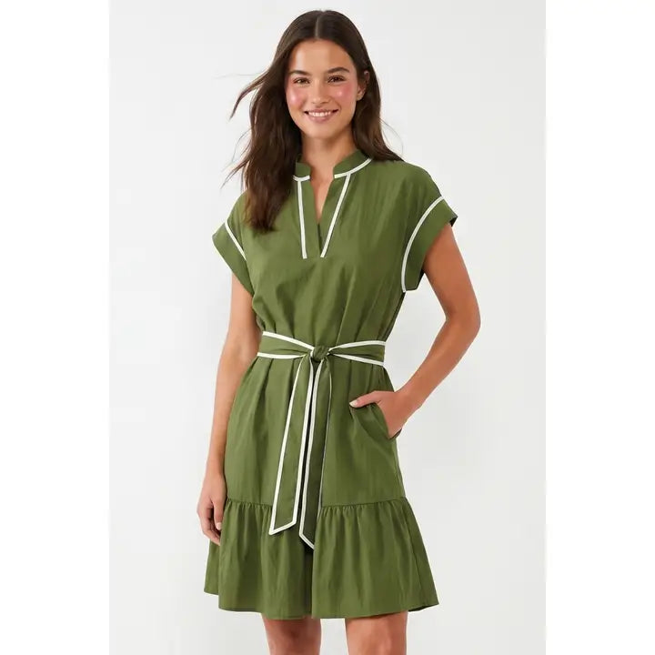 Short Sleeve Contrast Piping Mini Dress