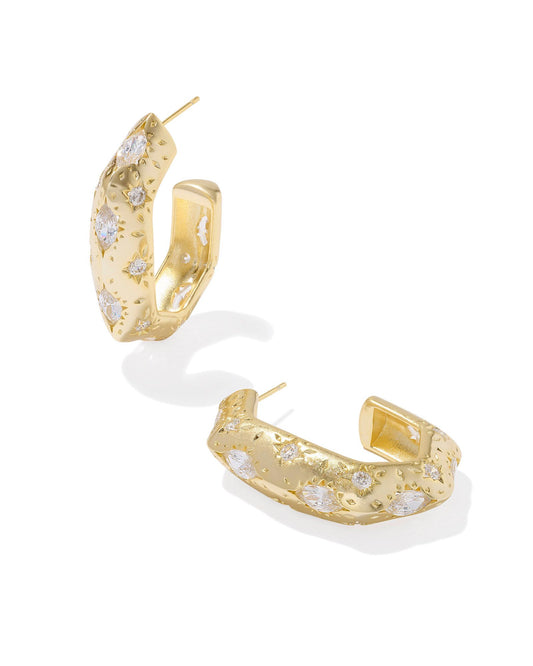 Holland Gold Hoop Earrings | White Crystal